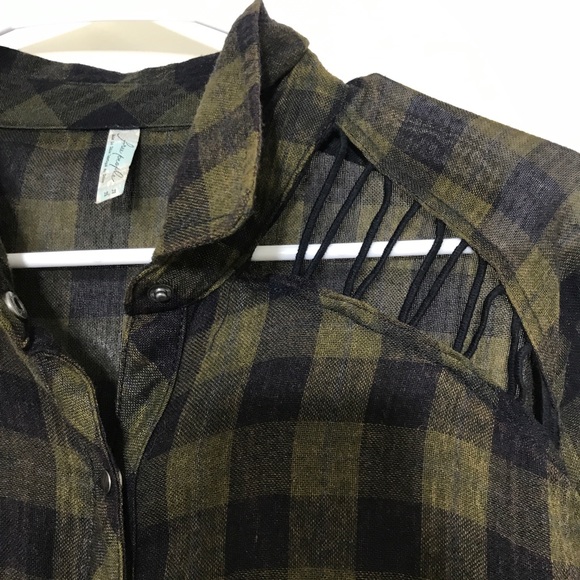 Free People Gauzy Lace Up Cutout Plaid Top M - Picture 6 of 6